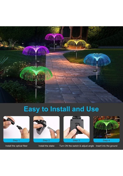 Coverzone Solar Bahçe Lambası 2 Adet, Ent 85 Cm Rgb Renk Değiştiren Solar Çim Lambası, Fiber Optik Dekoratif Dış Mekan Aydınlatma, Otomatik Açma Kapama S51