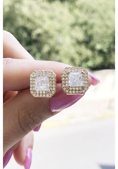 Niki Aksesuar Vip Diamond Kare Küpe Gold