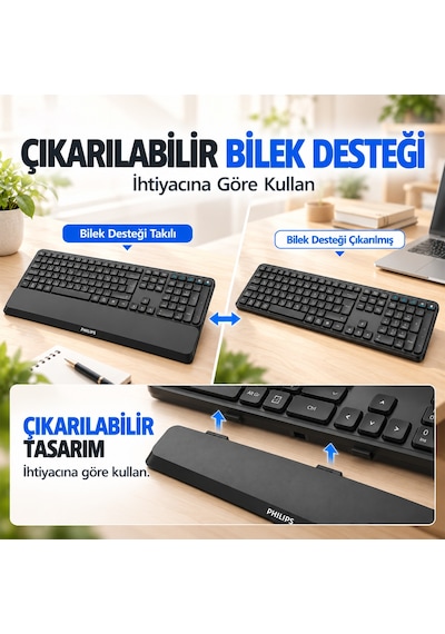 Philips SPT6607 Kablosuz Türkçe Q Klavye & Mouse Set