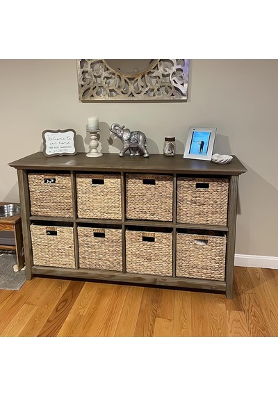 Su Sümbülü Hasır Bambu Rattan Katlanır Sepet Organizer & Çok Amaçlı Kare Düzenleyici 30x30x30