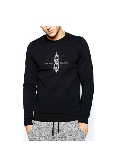 All Hope Is Gone Baskılı Siyah Erkek Örme Sweatshirt