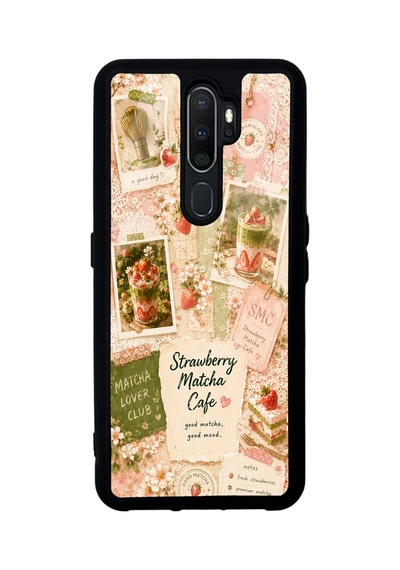 Oppo A5 2020 Strawberry Matcha Diary Tasarımlı Glossy Telefon Kılıfı Açık Pembe
