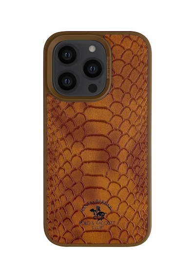Santa Barbara Polo Knight-Apple iPhone  Uyumlu  14 Pro Kilif.yılan Derisi Tasarımı.Apple iPhone  Uyumlu  14 Pro Deri Kılıf Kahverengi