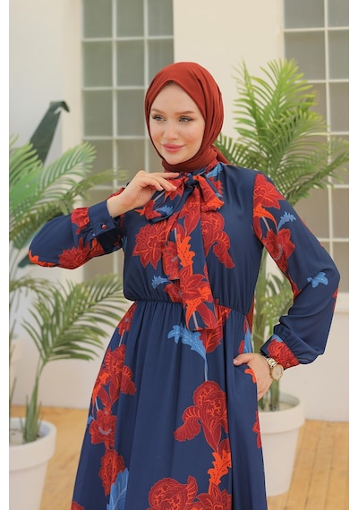 Armine Trend Desenli Elbise Lacivert 23yt905-lacivert Lacivert