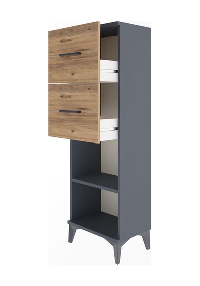 Arges Dolap Tek Raflı 2 Çekmeceli 44x30x134 Antrasit-çam Antrasit