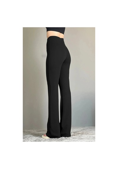 Thiff Gymwear Likralı Bej Kadın Palazzo Pantolon Siyah
