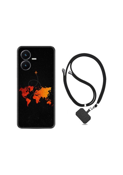 Vivo Y22S Kılıf İpli Boyun Askılı Desenli Silikon İz Bırakan Uçak 1778