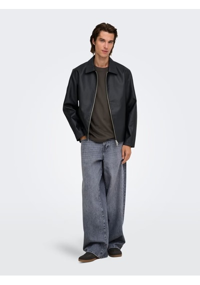 Only & Sons Erkek Onsrem Siyah Deri Ceket - 22038683