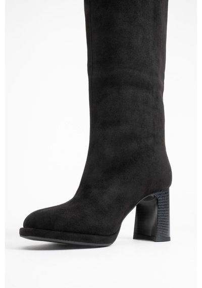 Luvishoes Luvi Shoes Josette Siyah Süet Kadın Kalın Topuklu Çizme Siyah Süet