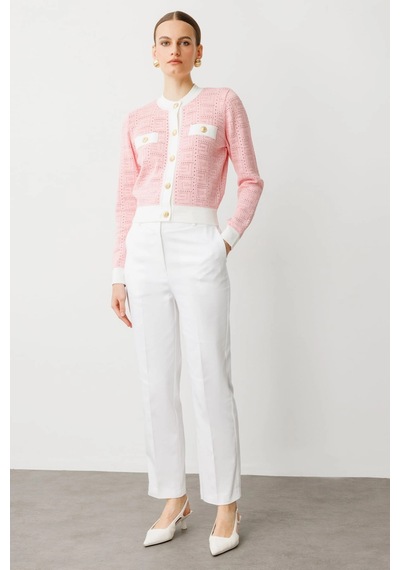On Fashion Kadın Önü Gold Düğmeli Sıfır Yaka Pembe Hırka 53900 Pembe