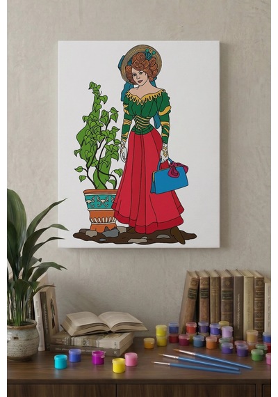 Vintage Kadın Desenli Mandala Tuval Boyama Seti 40x50 Cm