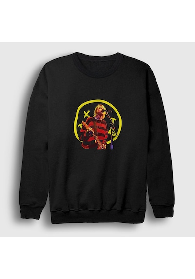 Presmono Unisex Logo Nirvana Kurt Cobain Sweatshirt Siyah