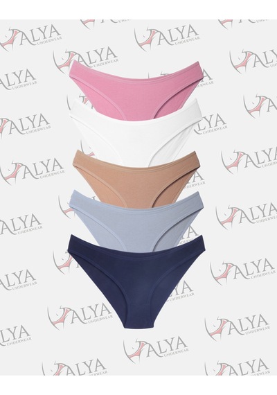 Alya Underwear Kadın Külot, Renkli Pamuklu Slip Külotlar Bikini Kesim 5'li Paket Çok Renkli Çok Renkli P04