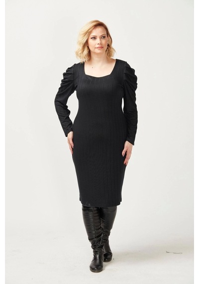 Moda Berray 3228 Havalı Kol Büyük Beden Şık Triko Elbise Siyah Siyah
