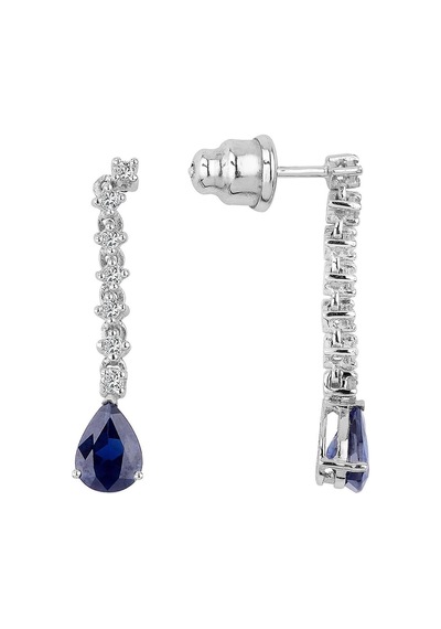 18 Ayar Altın 1.46 Karat Safir 0.23 Karat Pırlanta Suyolu Küpe Beyaz