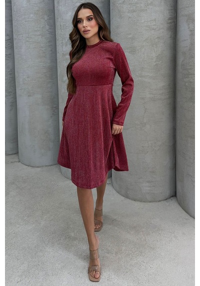 Lesa Wear Yumuşacık Likralı Simli Mini Gece Elbisesi Bordo