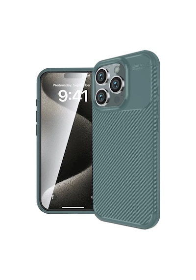 Newface Apple İphone 16 Pro Max Kılıf Auto Focus Karbon Kapak - Koyu Yeşil