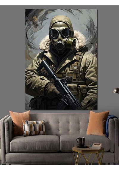 Karda Duran Asker Maskeli Dekoratif Kanvas - Mdf Ahşap Tablo
