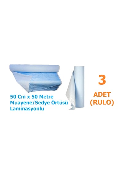 Laminasyonlu Muayene Masa Sedye Örtüsü 50 CM x 50 M 3 Rulo