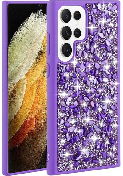 Galaxy S23 Ultra Kılıf Parlak Taşlı Tasarım Zore Linea Kapak Mor