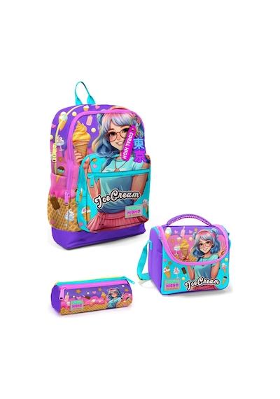 Coral High Kids Lila Turkuaz Dondurma Ve Anime Desenli 3 Lü Okul Çanta Seti Set0123773 Lila - Turkuaz