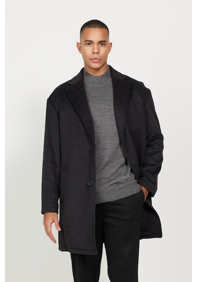 Ac&Co / Altınyıldız Classics Erkek Antrasıt Oversize Fit Bol Kesim Mono Yaka Desenli Palto Antrasit