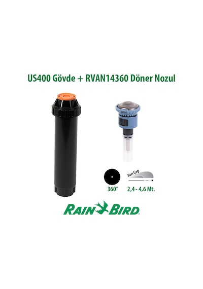 Rain Bird Rvan14360 Döner Nozul Tam Tur 2,4 - 4,6 Mt. Ve Us400 Boş Gövde Seti