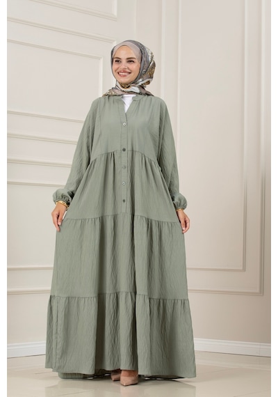 Sevitli Lilyum Kumaş Robalı Katya Elbise-mint Yeşili-5851