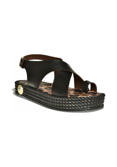 Fox Shoes Y390160503 Siyah Hakiki Deri Kalın Tabanlı Kadın Sandalet Siyah
