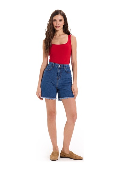 Tudors Kadın Slim Fit Dar Kesim Askılı Kare Yaka Sırtı Açık Sandy Kumaş Çıtçıtlı Bordo Body-51250