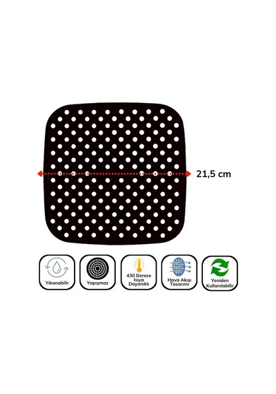 Buffer Renkli Isıya Dayanıklı Yıkanılabilir Silikon Fırın Ve Airfryer Kare Model Pişirme Matı 21,5 Cm Kırm
