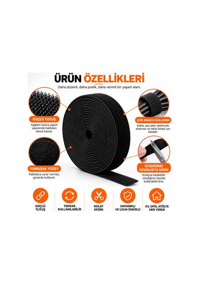1 Metre Kablo Düzenleyici Cırt Cırt Bant 2 Cm Kesilebilir Kablo Toplayıcı Sabitleyici Organizer Tekrar Kullanılabilir Kablo Bağı 1 Metre