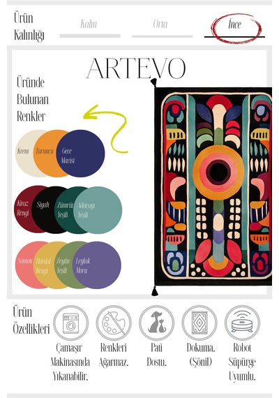 Artevo 06 Siyah Renkli Desenli Halı Modern Püsküllü Geometrik Mutfak Oturma Odası Salon Halısı Renkli F