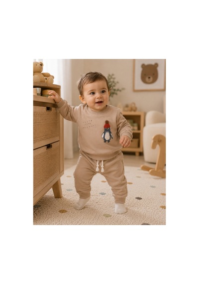 Omeca Concept Penguen Baskılı 2'li Erkek Çocuk Takımı Sweatshirt Ve Jogger Alt Günlük Bebek Eşofman Takımı kahverengi Omeca Concept Penguen Baskılı 2'li Erkek Çocuk Takımı Sweatshirt Ve Jogger Alt Günlük Bebek Eşofman Takımı kahverengi