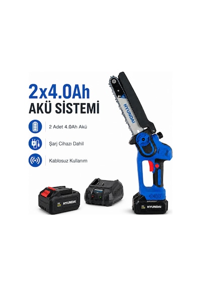 Hyundai Hcs198a 20v Akülü Zincirli Testere 2x4.0ah Bataryalı 8 İnç 650w