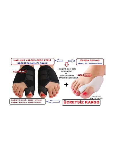 2 Li Ayak Kemik Çıkıntı İçin Halluks Valgus Gece Ateli Başparmak