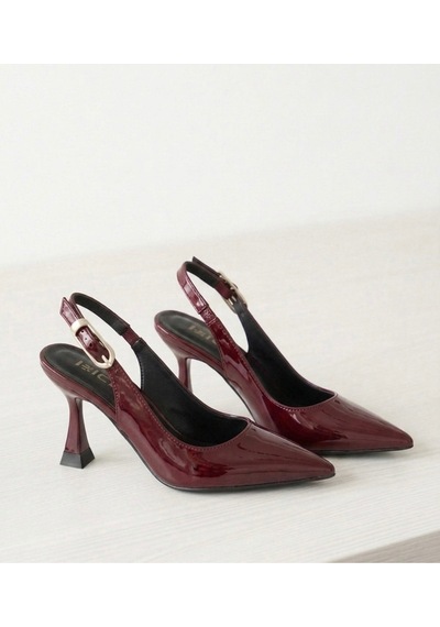 İzce Moda Kadın Topuklu Sivri Bilekten Bağlayan Bordo Rugan