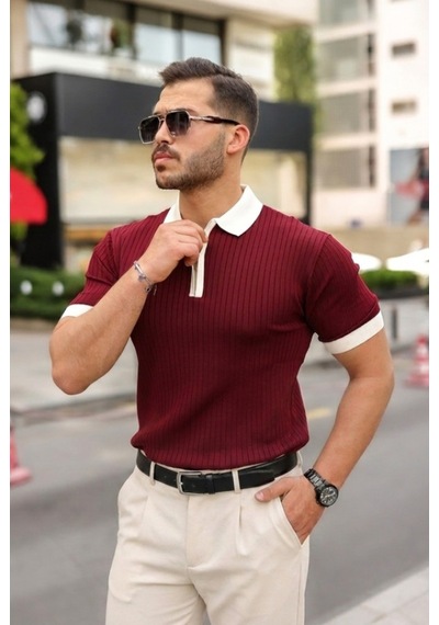 Efnaz Style Erkek Yaka Ve Kol Detaylı Fermuar Yakalı Çizgi Desen Kısa Kollu Triko Tişört Altın Efnaz Style Erkek Yaka Ve Kol Detaylı Fermuar Yakalı Çizgi Desen Kısa Kollu Triko Tişört Altın