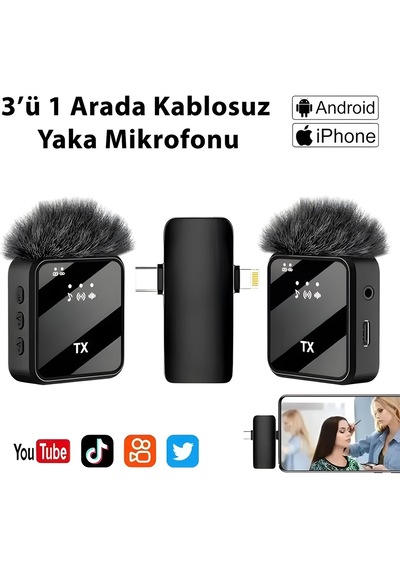 Abatech F15-2 Profesyonel Kablosuz Yaka Mikrofonu Type-c Uyumlu, Gürültü Engelleme, Youtube Tiktok Röportaj Kayıt Mikrofonu