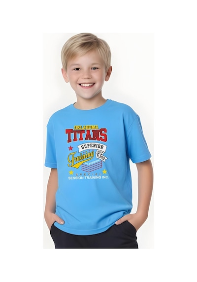 Fyk Kids Erkek Çocuk Yazlık Titans Baskılı Alt-üst Takım Mavi