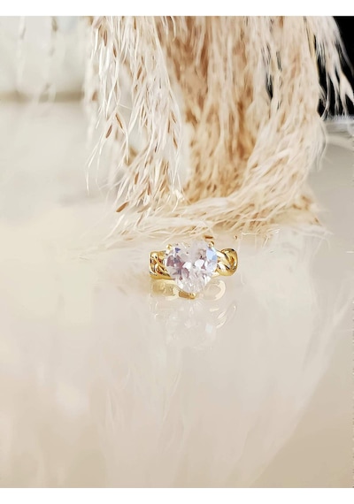 Kalp Model Zirkon Taşlı Model Gold Renkli Kıkırdak Sıkıştırmalı Küpe Earcuff