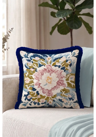 Çiçekli Vintage Motifli Saçaklı Yastık Kılıfı - Şakayık Retro Pembe Lacivert Püsküllü Kırlent Kılıfı Gizli Rota Halo Çiçekli Vintage Motifli Saçaklı Yastık Kılıfı - Şakayık Retro Pembe Lacivert Püsküllü Kırlent Kılıfı Gizli Rota Halo