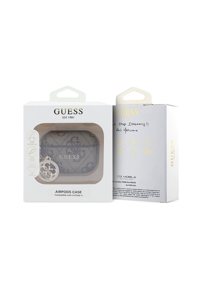 Airpods Pro 3 Uyumlu Kılıf Guess l Lisanslı Pu Deri 4g Desenli 4g Charm Kapak Kahverengi