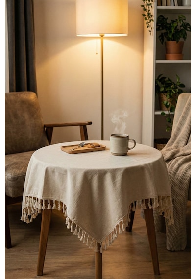 Lınen Vintage Fiskos Ve Masa Örtüsü Otantik Keten Rustik Kahve Köşesi Ve Dresuar Örtüsü 80x80cm Bej