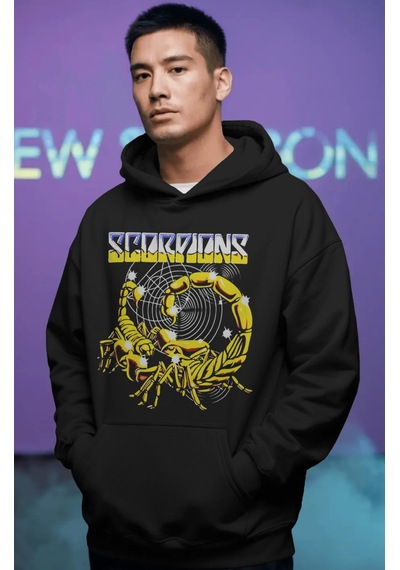 Sevbano Scorpions Rock Metal Müzik Grubu Ön Baskılı Unisex Oversize Premi Siyah