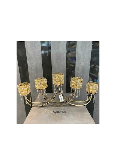 Yatay Şamdan Taşlı Gold