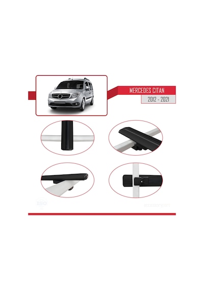 Mercedes Citan 2012-2021 W415 Arası İle Uyumlu Basic Model Ara Atkı Tavan Barı Siyah 3 Adet