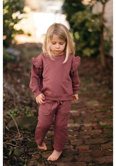 Antebies Organik Gots Sertifikalı Bordo, Dantel Detaylı, Uzun Kollu Bebek Sweatshirtü