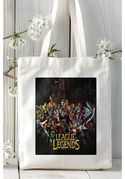 Art Hediye League Of Legends Oyun Baskılı Bez Çanta Omuz Çantası Kişiye Özel Model 32 Çok Renkli