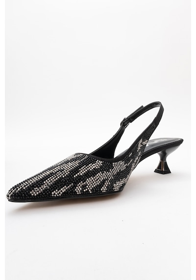 Luvishoes Luvi Shoes Ushes Siyah Saten Taşlı Kadın Kısa Topuklu Abiye Ayakkabı Siyah